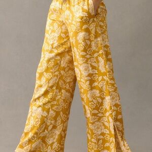 Anthropologie Yellow Floral Wide Leg Pants